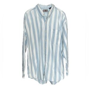 Vintage County Seat Jeans Wear‎ Denim Blue and White Striped Men's Shirt Size L